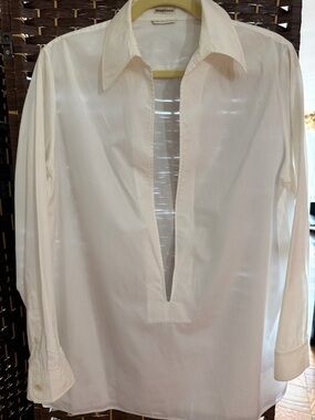 Hermes Women's Cream Button-Down Plunge Shirt